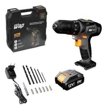 WAP Parafusadeira e Furadeira com Impacto à Bateria 12V BPFI-12K4, Kit de 13 Acessórios e Maleta, Torque 18 Níveis, Bivolt