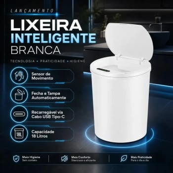 Lixeira Inteligente Automática Branca Com Sensor Anti Odor 16l Recarregável Usb Abre Sozinha