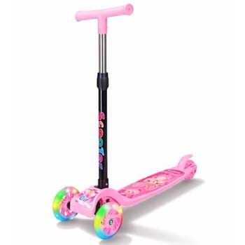 Patinete Infantil 3 Rodas Com Luzes LED Dobrável Altura Regulável (Rosa)