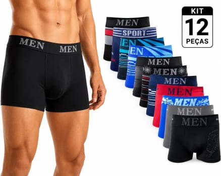 Kit 12 Cuecas Boxer Em Microfibra Adulto Premium Revenda