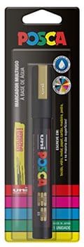 POSCA, UNI, Caneta Marcador PC-5M, Ponta Média, traço de 2,5mm a 6,8mm, Ouro, Blister com 1 Unidade
