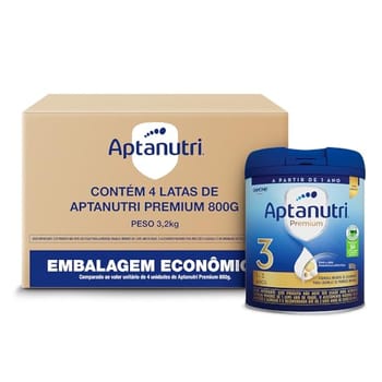 Kit Aptanutri Premium 3 Fórmula Infantil em Pó para Crianças a partir de 1 Ano, Contém Leite – 800 g (Kit com 4 Unidades)