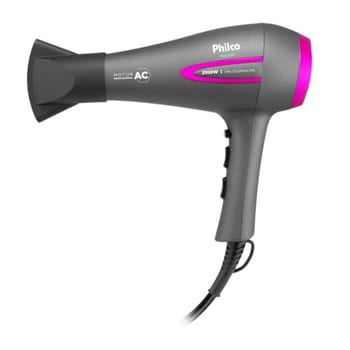 Philco Secador de Cabelos PSA3300 Íons Tourmaline 2100W 127V Botão de ar frio Plástico Cinza e Rosa
