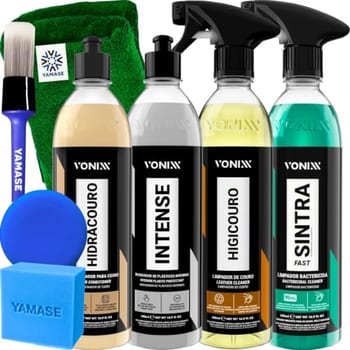 Kit Limpeza Interna Completa Hidratante Restaurador de Couro Hidracouro Limpa Couro Higicouro Limpador Bactericida Sintra Fast Revitalizador Plásticos