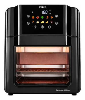 Philco PAF15C Fritadeira Air Fryer Oven 15 Litros Revestimento Redstone Porta Removível Luz Interna 10 Funções Preta