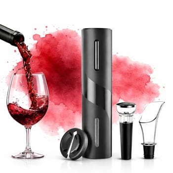 Kit Abridor de Vinho Elétrico Automático Saca Rolhas Elétrico 4 Peças Abridor Garrafa Vinho com Cortador de Lacre Bico Dosador Rolha a Vácuo Bar Adega
