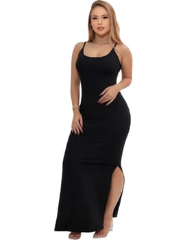 Novo Vestido Longo Alcinha Canelado Fenda Lateral Casual