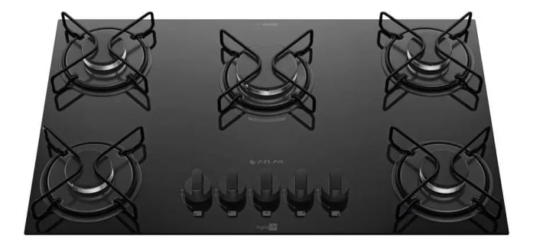 Cooktop 5 Bocas Atlas Agile Up com Mesa De Vidro A Gás Preto Bivolt