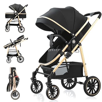 Carrinho de Bebê 2 em 1, Carrinho Bebê Portátil dobrável, Cadeira ajustável, Cesta de dormir removível, Peso máximo suportado 15kg (Preto)