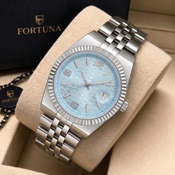 Relógio De Pulso Masculino Fortuna Old Money Minimalista Prata Cx Azul Claro