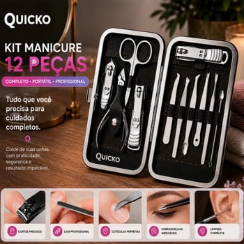 Kit Manicure Portátil Estojo Alicate Cortador De Unha 12 Pç - Desencravador De Unha Alicate Lixa Profissional Premium Tesoura Empurrador De Cutículas