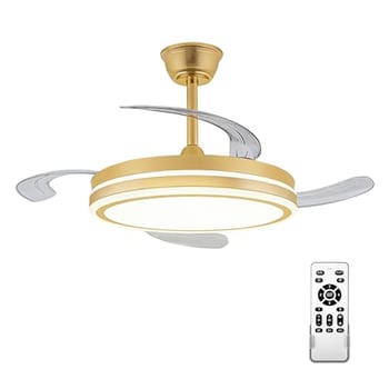 Ventilador de Teto Retrátil 42" Dourado, Luz LED, Bivolt e Controle Remoto