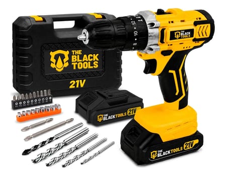 Furadeira E Parafusadeira De Impacto 2 Baterias 2000mah 21v 3/8 Tb-21pkx The Black Tools Com Maleta E Acessorios