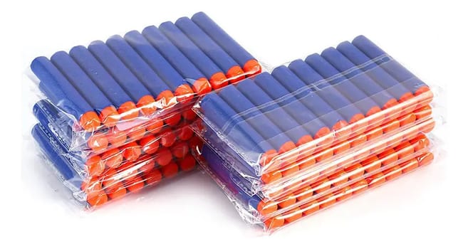 Kit 100 Dardos Nerf 7,2cm Compatíveis Pistolas Lançadoras Brinquedo