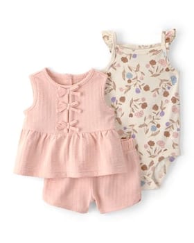 Carter's Conjunto curto de 3 peças para bebês meninas, Rosa/creme, 24 Meses