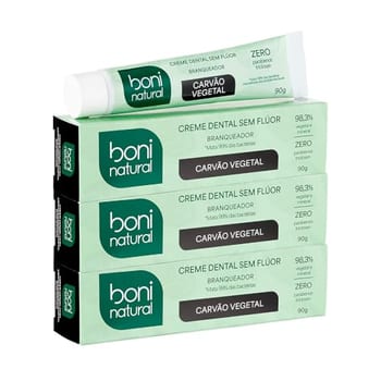 BONI NATURAL - Creme Dental Carvão Ativado Branqueador Com Carvão Vegetal, Sem Flúor, Sem Triclosan, 90g, 3 unidades Leve Mais Pague Menos