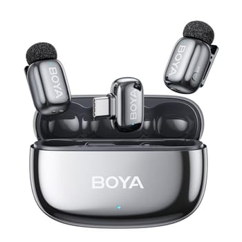 BOYA Mini 2 microfone de lapela sem fio para iPhone 15/16/17 e Android, cancelamento de ruído AI, controle de aplicativo, vida útil da bateria 30H com