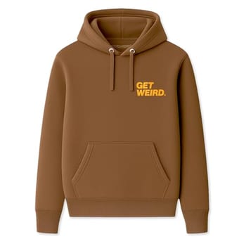 Get Weird Moletom com capuz com recorte em bloco, funky streetwear para homens, mulheres, unissex, mistura de algodão, pigmento âmbar, grande