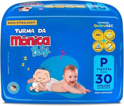 Fralda Turma da Mônica Baby Jumbo P 30 Unidades