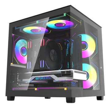 Gabinete Gamer Aigo Luna A275 Preto Mini-Tower com Lateral de Vidro e 3 Fans Rainbow
