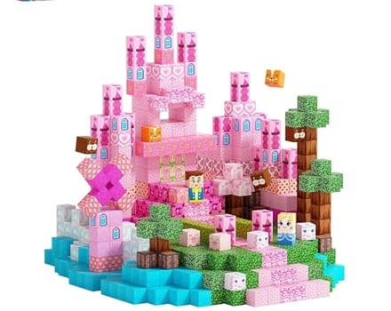 Blocos de Construção Magnéticos Castelos e Princesas, 80 Peças, Fansikids, Mini Cubos Educativos Empilháveis, Brinquedo Criativo para Crianças 3+