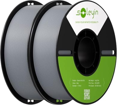 Creality Filamento Soleyin PLA 1,75 mm 2kg, Cinza e Cinza, precisão de ±0,02 mm, forte aderência, impressão em alta velocidade 300 mm/s, sem