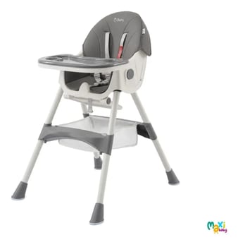 Cadeira Alimentação Infantil Portátil 2 em 1 Reclinável 3 Posições Bandeja Dupla Cherry Maxi Baby Cinza