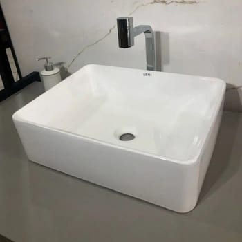 Cuba Para Banheiro Louça Sobrepor Retangular Apoio 40cm Lemi Branco Brilhante