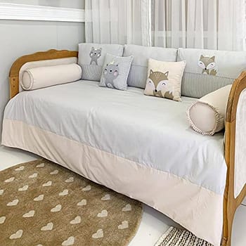 Kit Sofá Cama 6 Peças Duvet Woodland - Branco/Cinza/Bege, Biramar Baby, Cinza