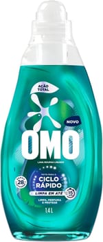 Lava-Roupas Líquido Omo Ciclo Rápido Ação Total Frasco 1,4l