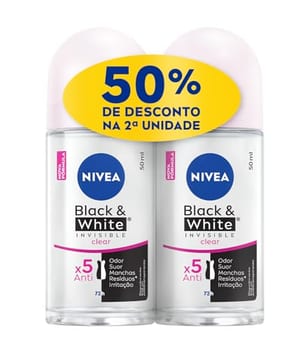 NIVEA Kit Desodorante Antitranspirante Roll On Invisible Black & White Clear 50ml