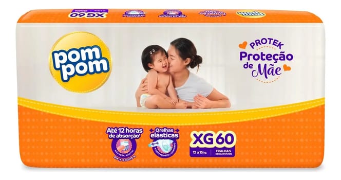 Fralda Pom Pom Protek XG Proteção de Mãe com 60 Unidades