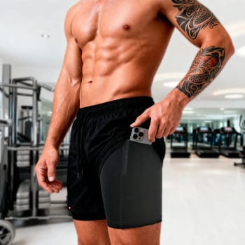 Shorts Bermuda Compressão 2 Em 1 Sandrini Academia Bolso