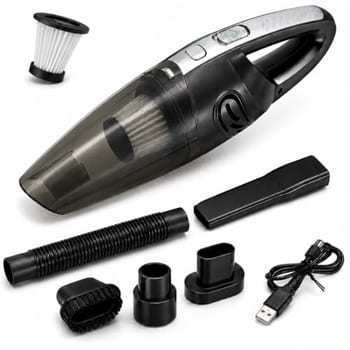 Aspirador de Pó Portátil Sem Fio Cinza I 70W com Sucção Poderosa I Uso Seco e Úmido I Recarregável USB I Filtro Lavável I para Carros, Casa e
