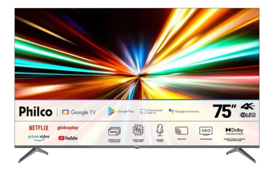 Smart TV Philco 75" P75CGA QLED 4K Google TV Dolby Vision WiFi Bluetooth HDR10