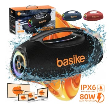 Basike Caixa de Som Portátil Com Bluetooth Boombox 80W 8000Mah 10hrs Sem fio IPX6 À Prova D'água Com Bateria Recarregavel Luz RGB Hifi TWS Bass Forte