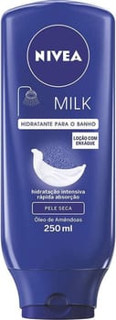 NIVEA Hidratante para Banho Milk 250ml, Cuidado Nutritivo 24h, Uso no Banho, Óleo de Amêndoas, Sensação de Maciez, Pele Seca