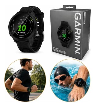 Relógio Garmin Forerunner 55 Monitor Cardíaco Gps 42mm Preto Corrida Caminhada Ciclismo Natação Monitoramento Sono Pace Calorias Distância Cronômetro