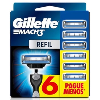 Gillette Mach3 Carga para Aparelho de Barbear com 3 Lâminas 6 Unidades