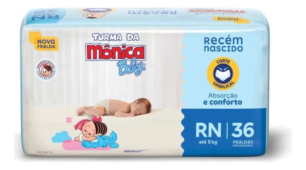 Fralda Descartável Turma da Mônica Baby Recém-Nascido RN Pacote 36 Unidades