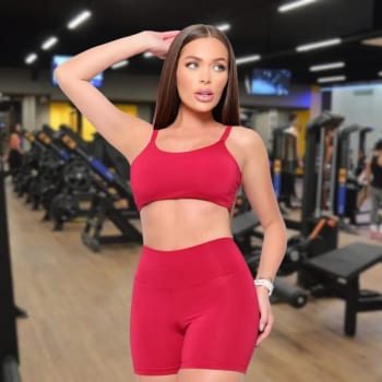 Conjunto Fitness Virginia Top Shorts Meia Coxa Cintura Alta