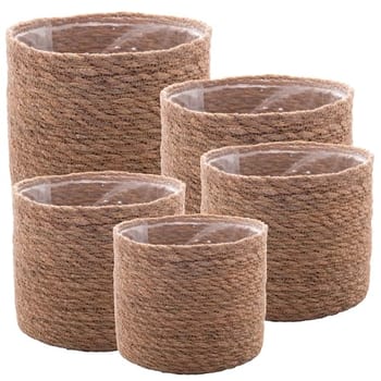 WOLFF - Conjunto 5 Cachepots de Fibra Natural com Forro de Plástico