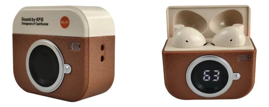 Fone Bluetooth Retrô Estilo Câmera Vintage Com Visor Digital