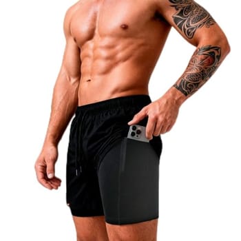 Shorts Bermuda 2 Em 1 Sandrini Masculino Compressão Sport (BR, Alfa, G, Regular, Regular, Preto)
