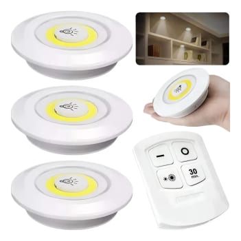 Kit 3 Lâmpada Luminária Led Spot Sem Fio Controle Remoto