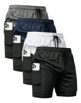 Kit 4 Shorts 2 Em 1 Duplo Dryfit Masculino Compressão Térmic