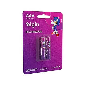 Pilha recarregável AAA 1000mAh Elgin com 2 unidades Palito (Emabalagem pode ter variações)