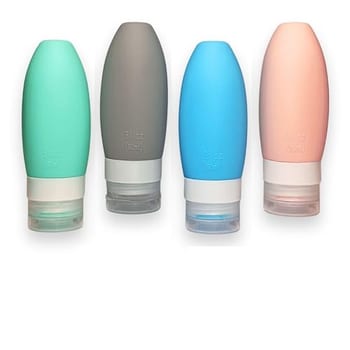 Kit Viagem 4 Frascos de Silicone, Porta Shampoo Viagem 90ml, Dispenser de Silicone, Pote para Shampoo, Condicionador, Máscara, Creme, Loção Corporal