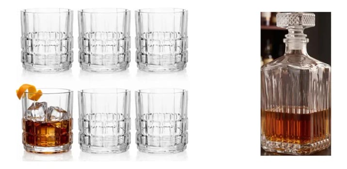 Kit Whisky: Jogo 6 Copos Baixo 230ml Cristal Transparente + Garrafa 560ml Cristal Transparente