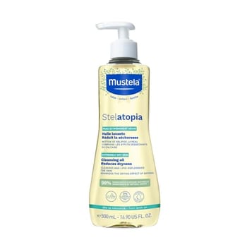 Mustela Stelatopia Óleo de Banho 500 ml - Limpeza e Hidratação suave para Peles Secas e extremamente Ressecadas - Seguro Para Bebês, Crianças e
